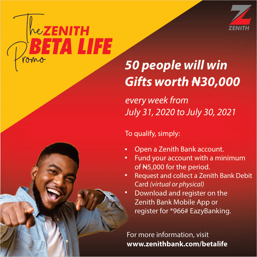 Zenith Bank rewards customers with massive giveaways in ‘Zenith Beta Life’ weekly promo