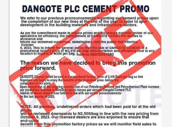 Dangote Cement denies running sales Promo