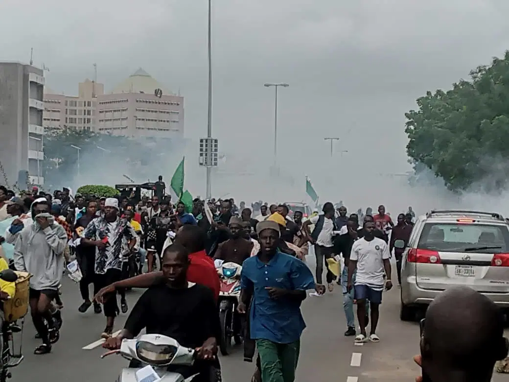 #EndBadGovernnance! Protesters Shout Down Minister As Police Fire Teargas At Eagle Square